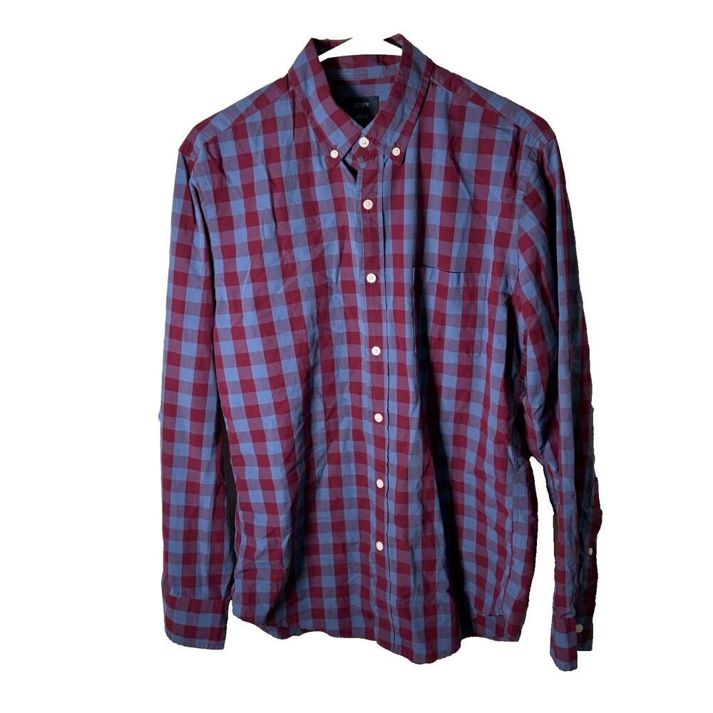 J Crew Shirt Plaid Men's Medium Red Blue Button Up Collared Long Sleeve
